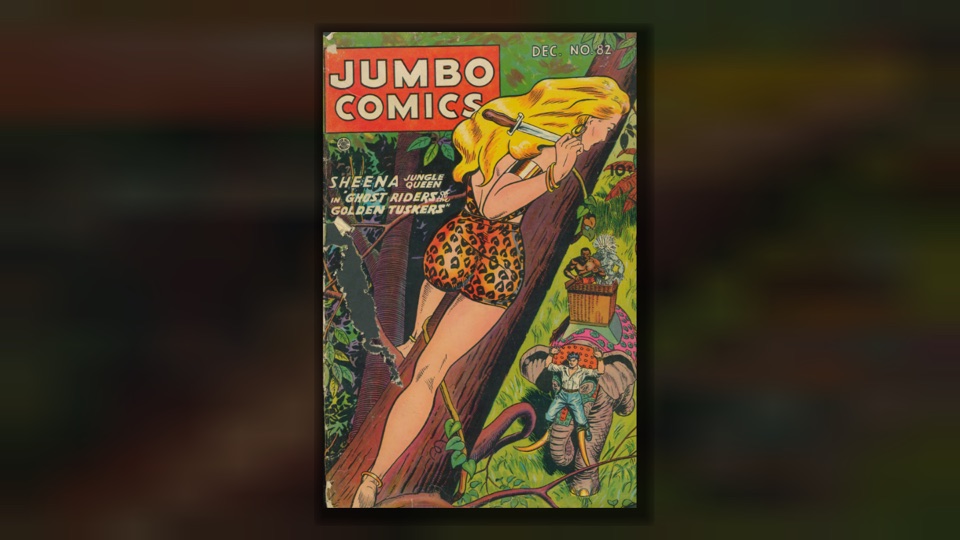 The backglass: the comic's cover over a blur of itself