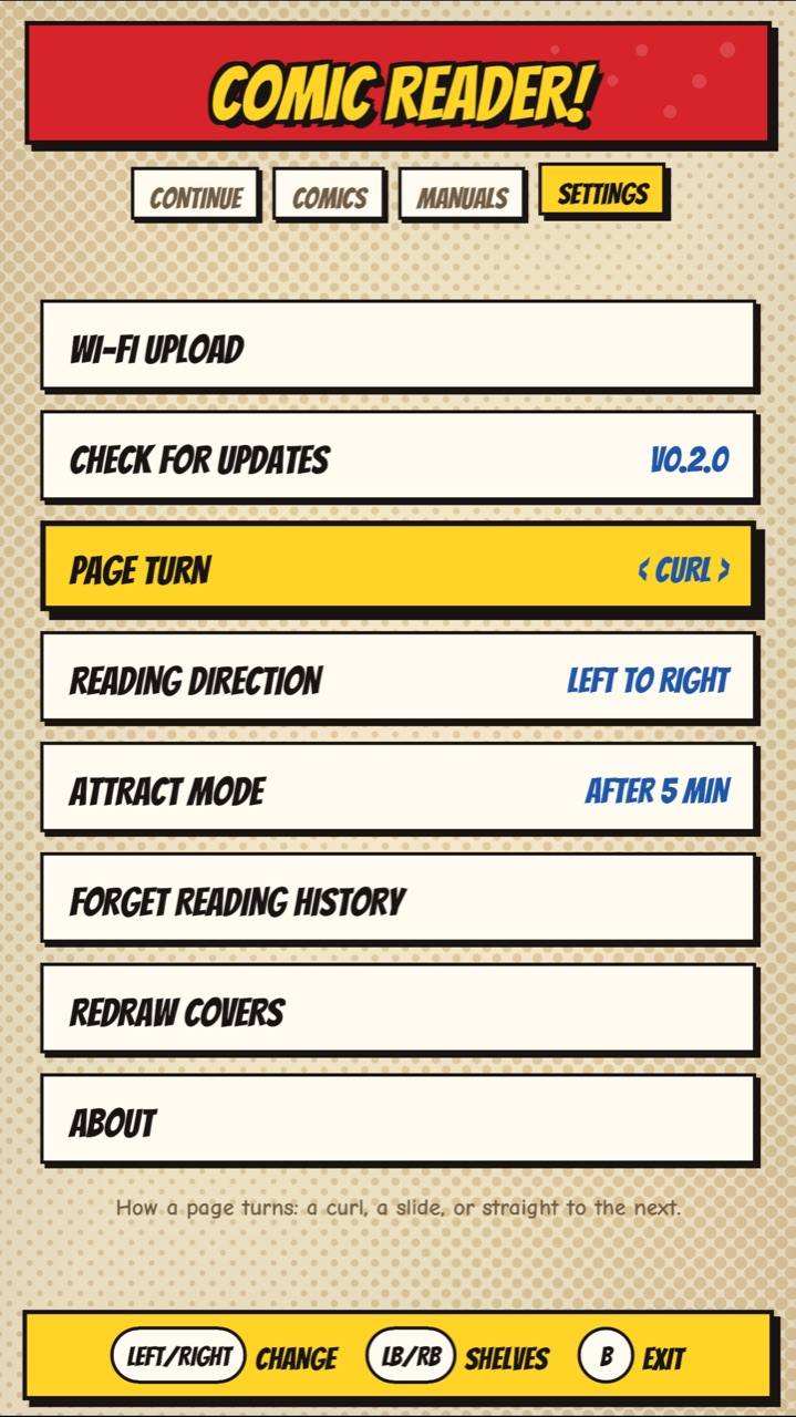 The Settings shelf